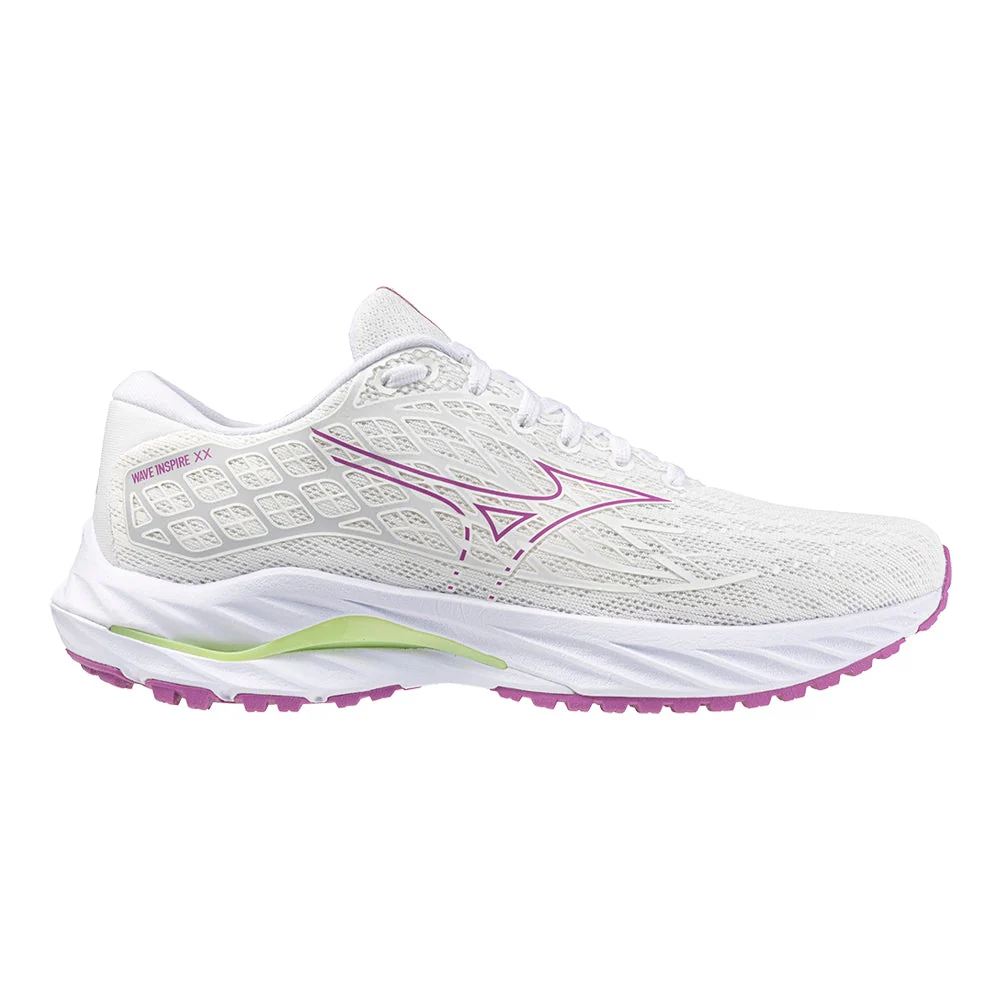 Women's Mizuno Wave Inspire 20, White-Rosebud, 7 B Medium
