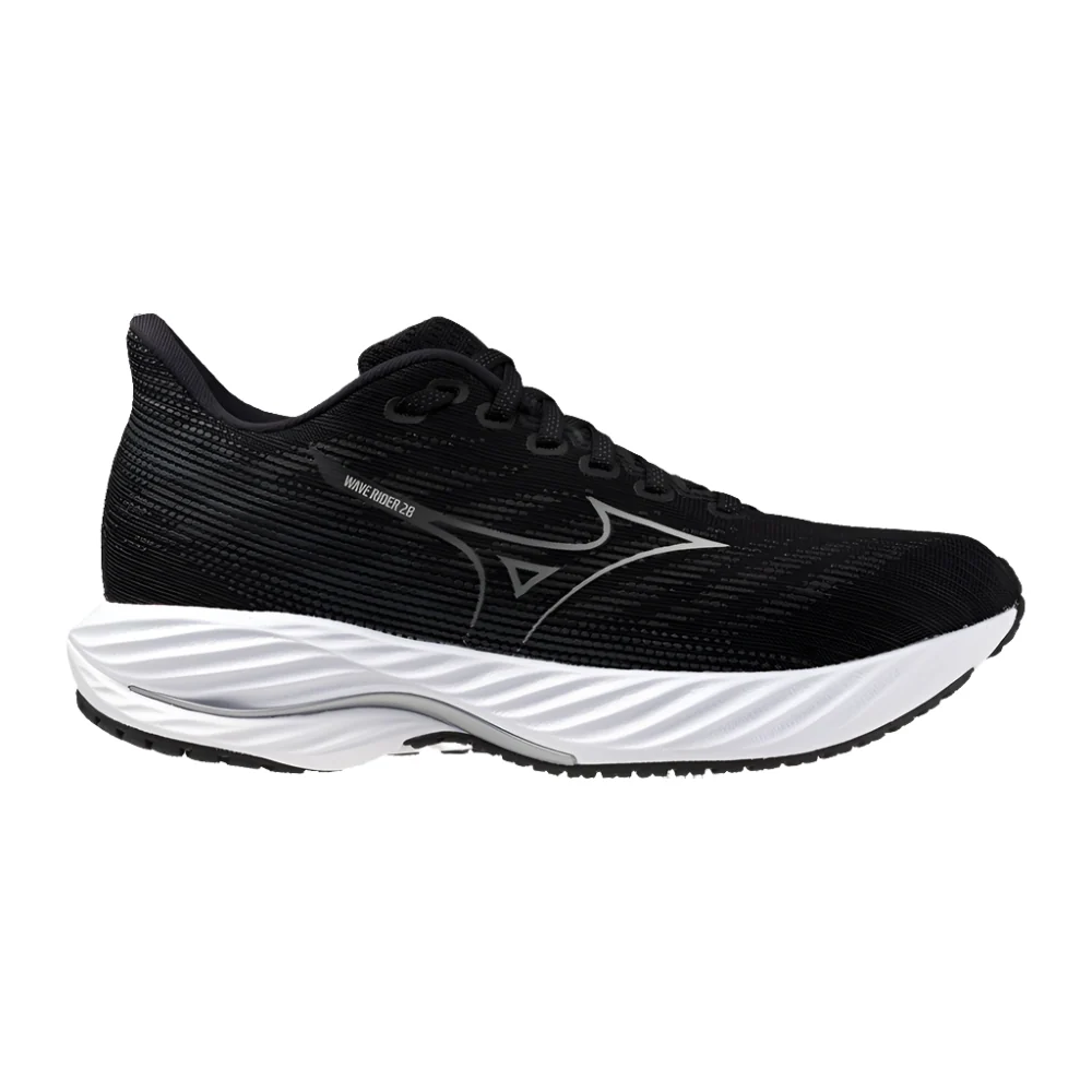 Women's Mizuno Wave Rider 28, Black/Harbor Mist, 10 D Wide
