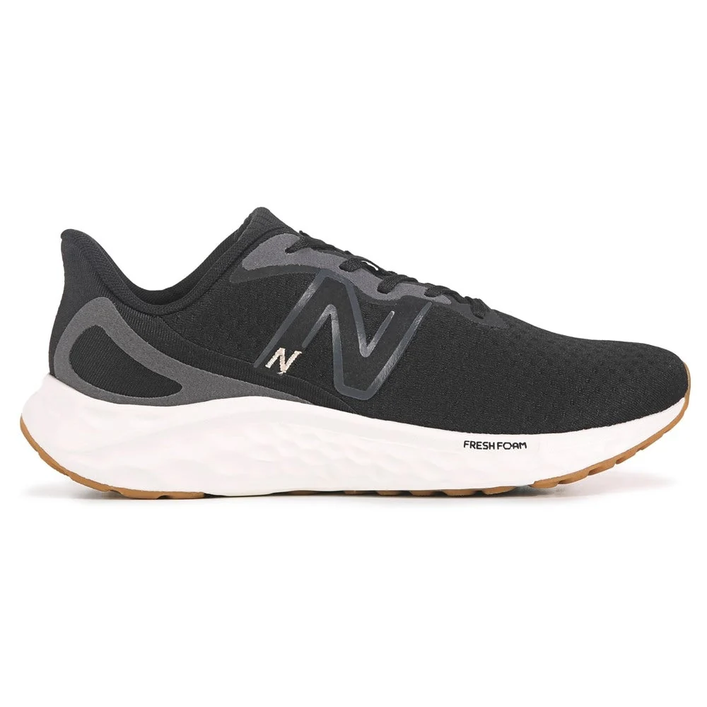 Women's New Balance Fresh Foam Arishi v4, Black/Light Gold Metallic/Gum 2, 9.5 D Wide